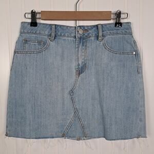 Pacsun 90s Y2K Denim Mini Skirt Womens 26 Light Blue 100% Cotton Frayed Boho